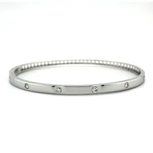 14K White Gold Burnished Set Diamond Bangle Bracelet