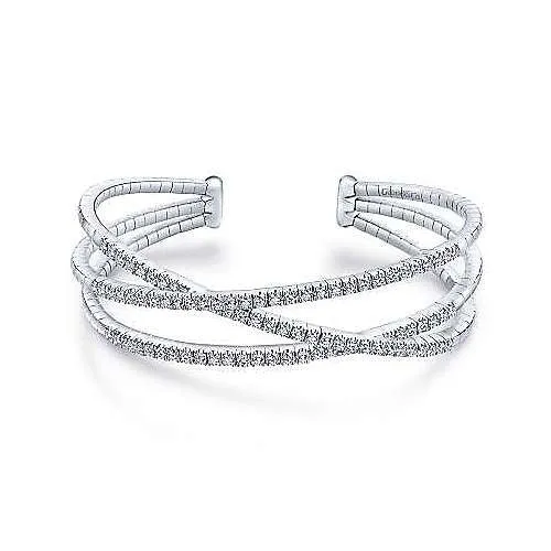 14K White Gold Criss Crossing Diamond Cuff