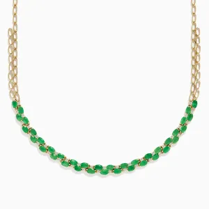 14K Yellow Gold Emerald and Diamond Necklace