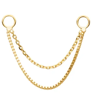 14kt Gold Double Link And Box Nose & Cartilage Piercing Chain