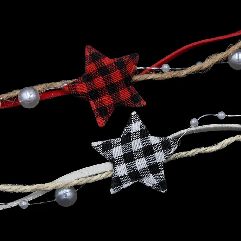 2 Rolls Christmas Packing Materials Red Black Plaid Five-Pointed Star Christmas Tree DIY Gift Bandage