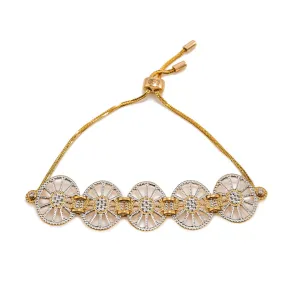 22K Multi Tone Gold Bracelet W/ CZ Gems, Wheel Spoke Pendants & Drawstring Closure