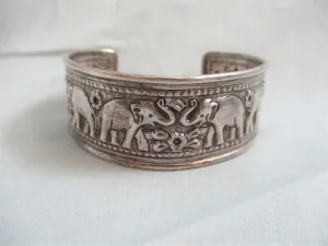 925 Sterling Silver Signed ELEPHANT TRUNK UP BRACELET CUFF Bangle Jewelry