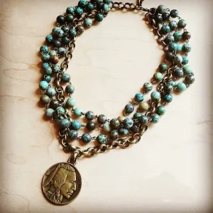 African Turquoise Collar-Length Necklace with Indian Coin