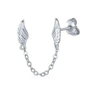 Angel Wing Feather Cartilage Stud Earrings Double Piercing Sterling Silver