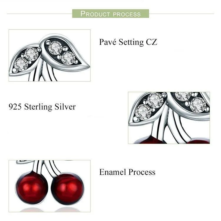 Cherries Stud Earrings CZ and Sterling Silver