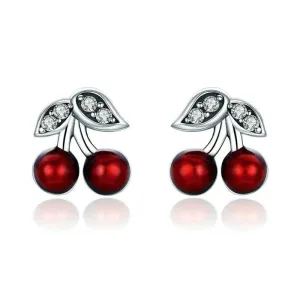 Cherries Stud Earrings CZ and Sterling Silver