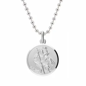 Classic St Christopher Necklace Sterling Silver 24mm