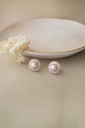 Cosmic Pearl Rose Gold Plated Sterling Silver Stud Earrings