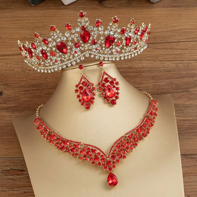 Crystal Water Drop Bridal Jewelry Sets Tiaras Crown Necklace Earrings