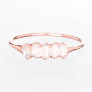 Five Stone Raw Herkimer Diamond Ring in Rose Gold