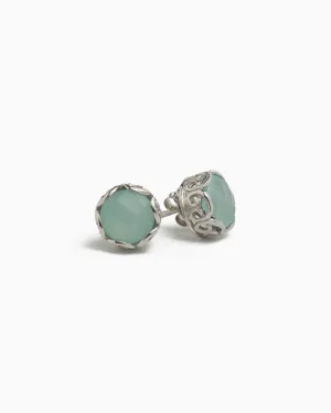 Large Princess Petroglyph Stone Studs - Blue Chalcedony