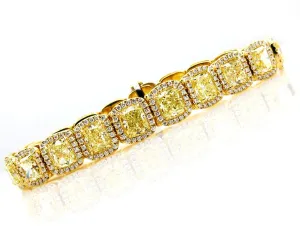 Magnificent 27.28ct Natural Fancy Yellow Radiant Cut Tennis Line Bracelet 18k YG