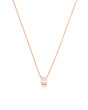 Oval Solitaire Diamond Necklace - 18K Rose Vermeil