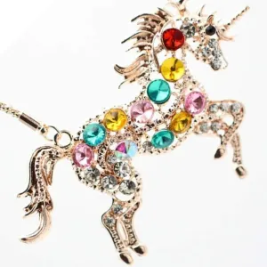 Ride a Rainbow Unicorn Multi Gem and Gold Necklace