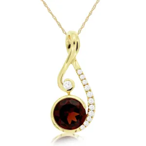 Round Mozambique Garnet Swirl Pendant Necklace with Pave Diamonds in Yellow Gold