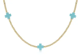 SIGNATURE CROSS CHOKER NECKLACE - TURQUOISE