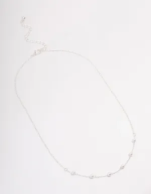 Silver Dainty Pearl Station Necklace