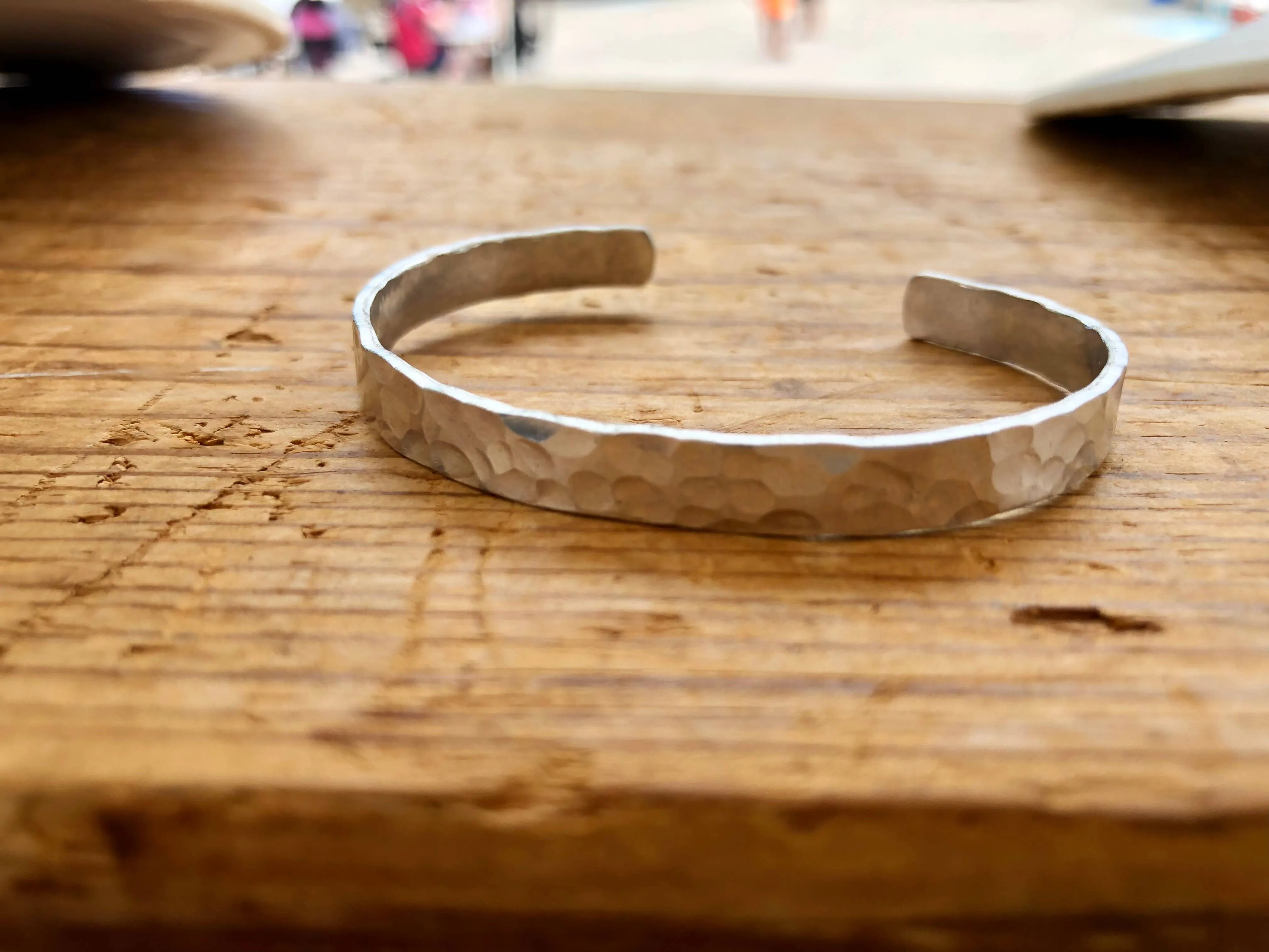 Skinny silver hammered cuff